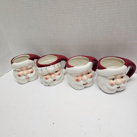 4 Pottery Barn Santa Claus Handcrafted Ceramic Mug Set Different Face Designs - Picture 1 of 15